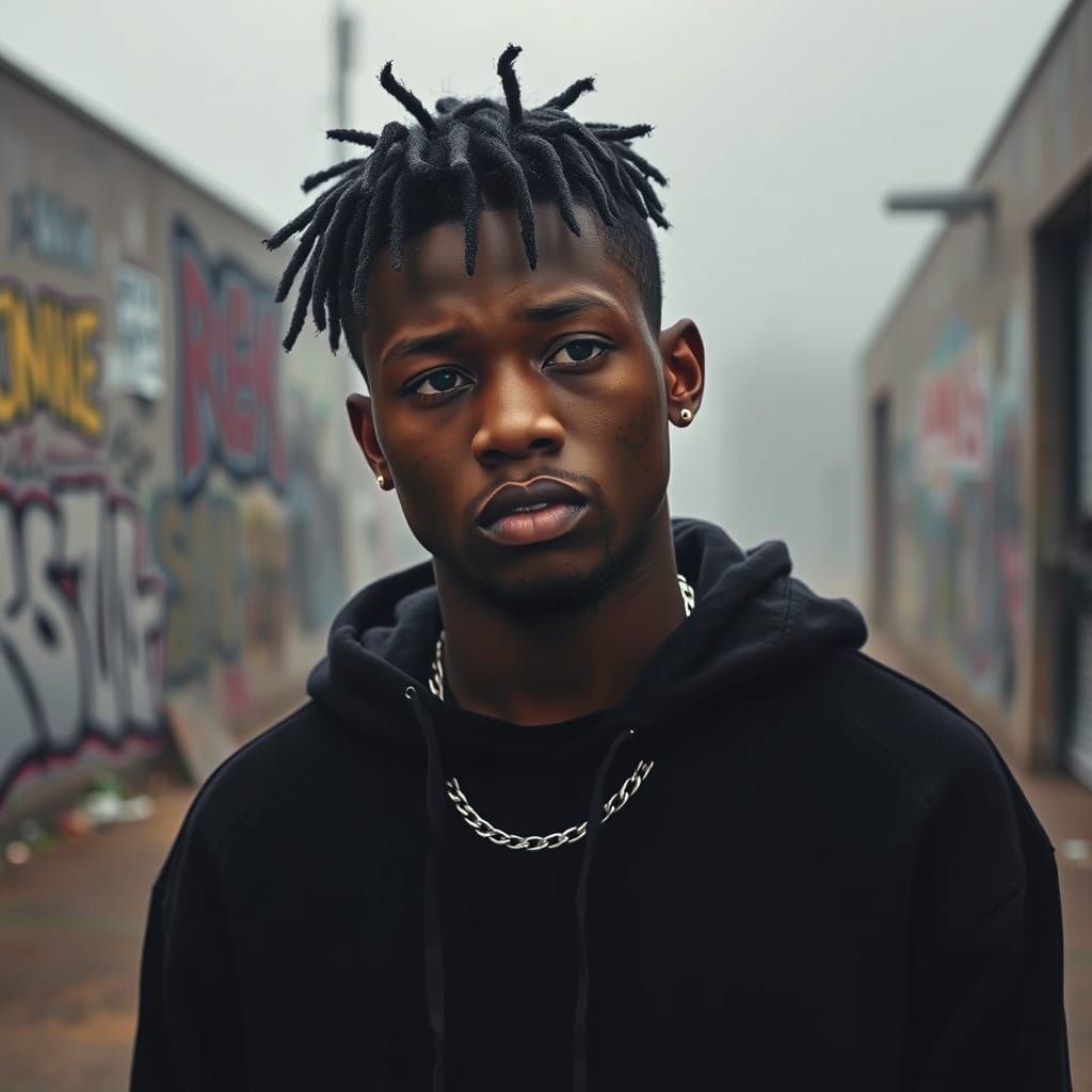 Contemplative XXXTENTACION in Moody Urban Landscape
