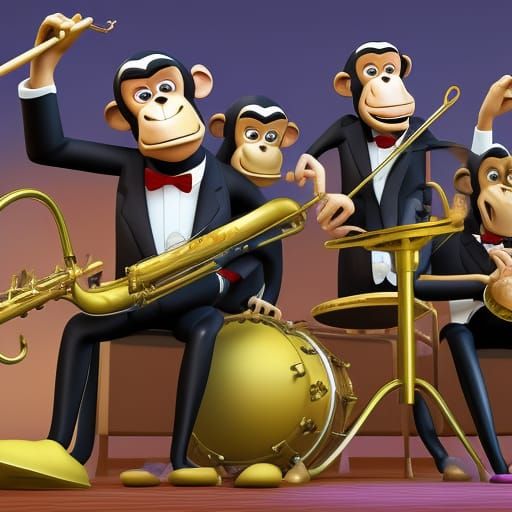 Chimpanzees Jazz Band in Pixar 3D Style