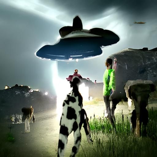 Aliens Abducting Cow with Floating Cities