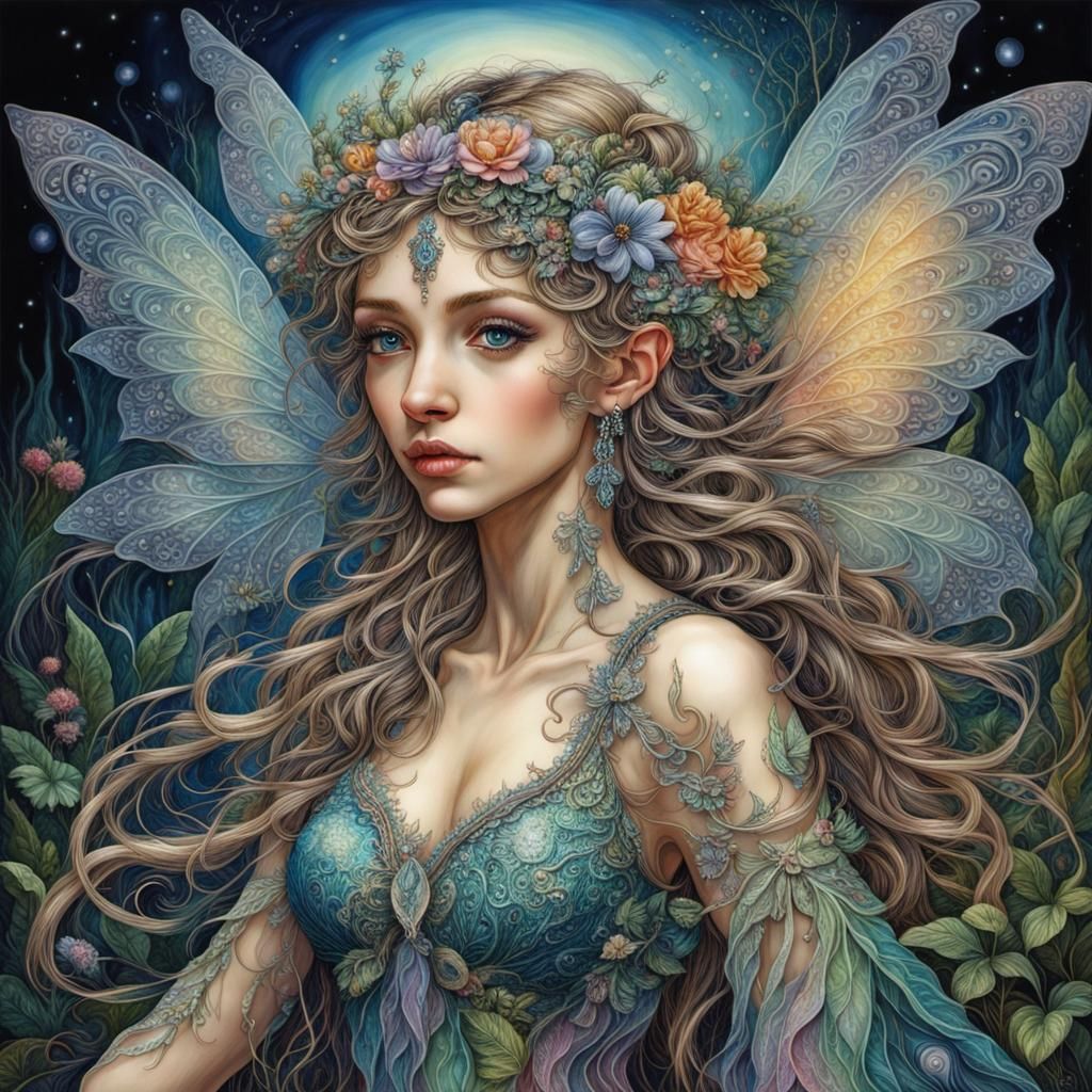 Glass Fairy in Embroidery Style of Josephine Wall