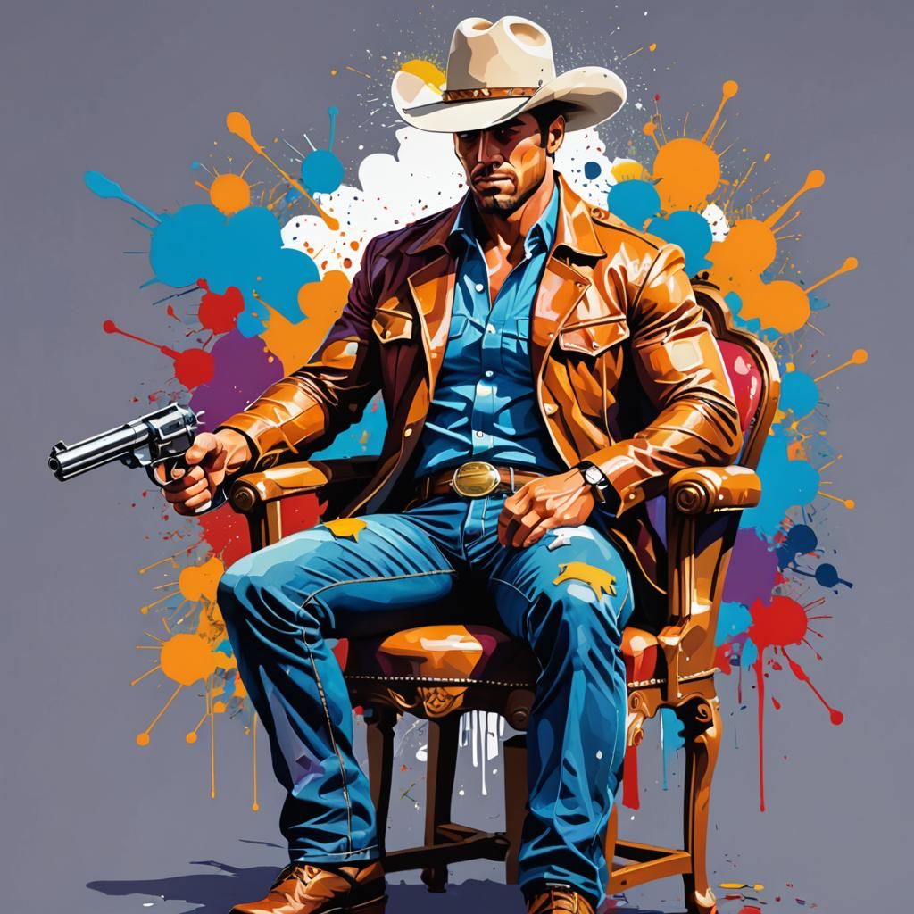 Muscular Cowboy in WPAP Abstract Graffiti Art