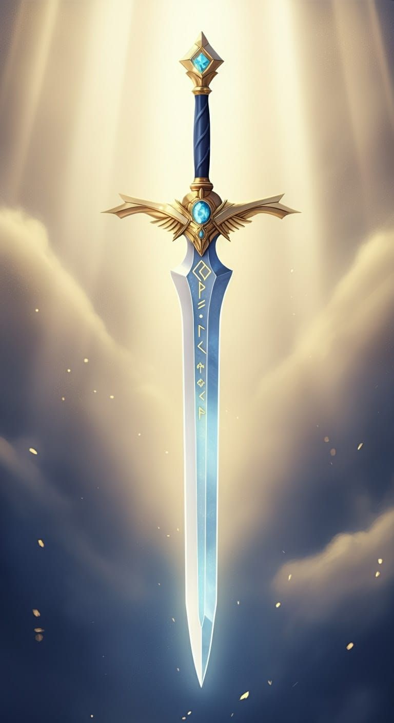 Glowing Celestial Longsword: Divine High-Fantasy Art