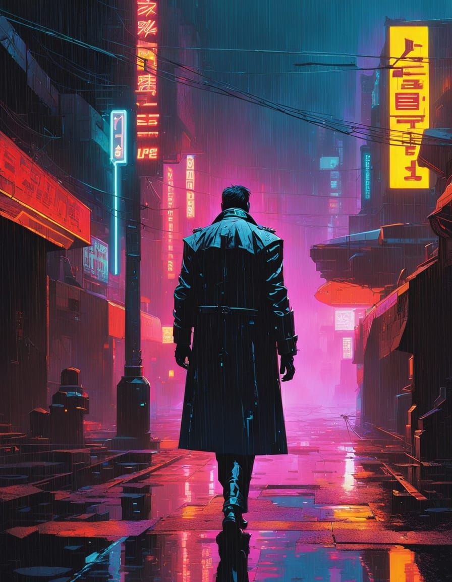Cyberpunk Detective Under Neon Rain
