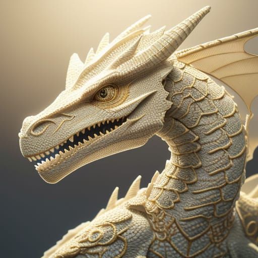 Lace Dragon Head: 3D Embroidery Art in Creamy Whites