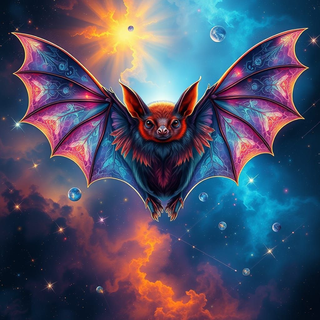 Holographic Astral Bat Cosmic Illustration