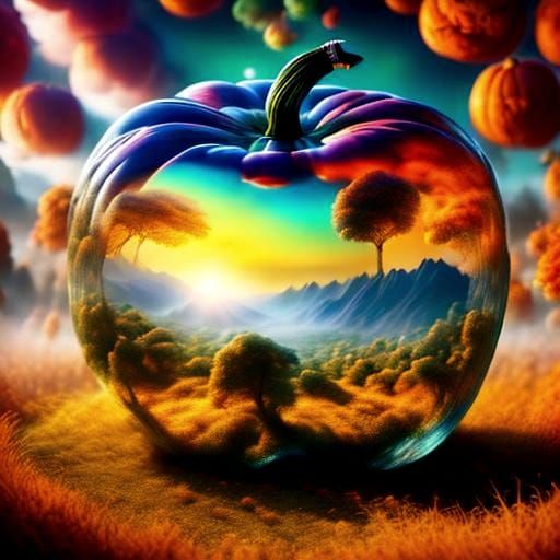 Autumn Landscape Encased Inside a Floral Pumpkin