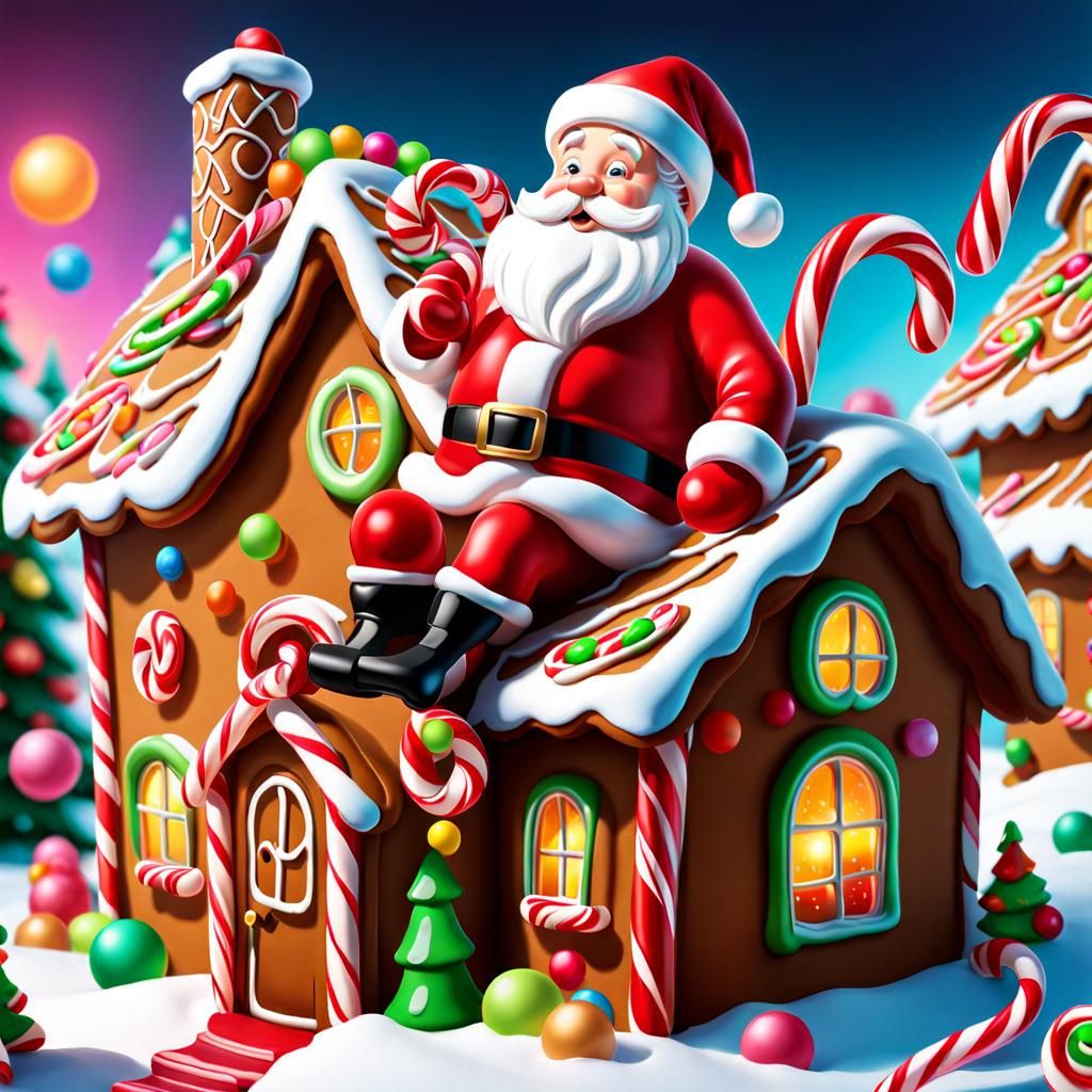 Santa's Slippery Descent: A Candy Art Adventure