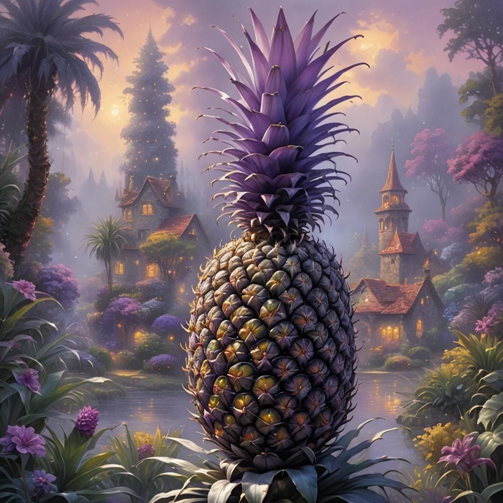 Ethereal Purple Pineapple in a Thomas Kinkade Style