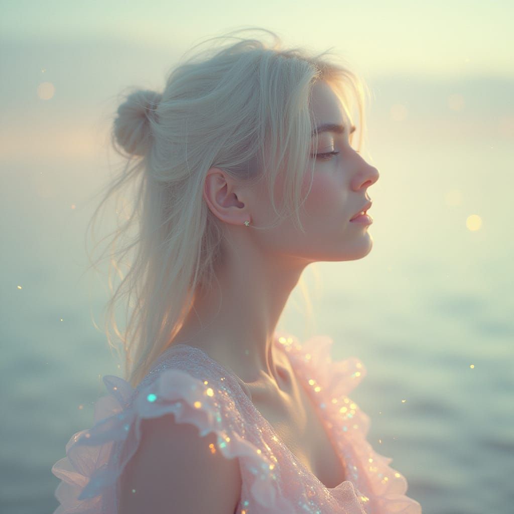 Dreamy Woman in Pastel Hues, Ethereal Light