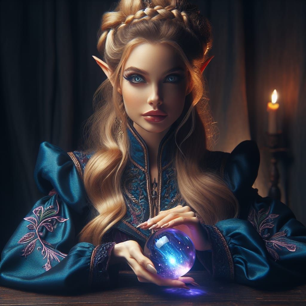 High Elf Wizard Fortune Telling with Crystal Orb