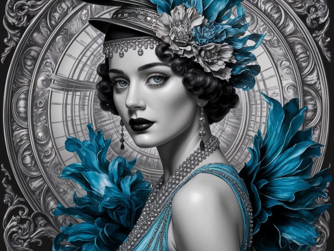 Roaring 20s Lady in Acrylic and Watercolor