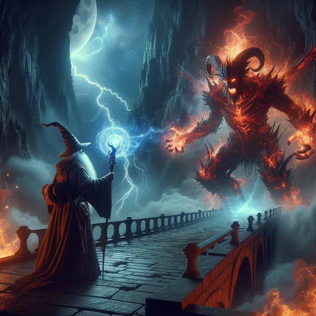 Epic Showdown: Wizard Versus Demon of Fire