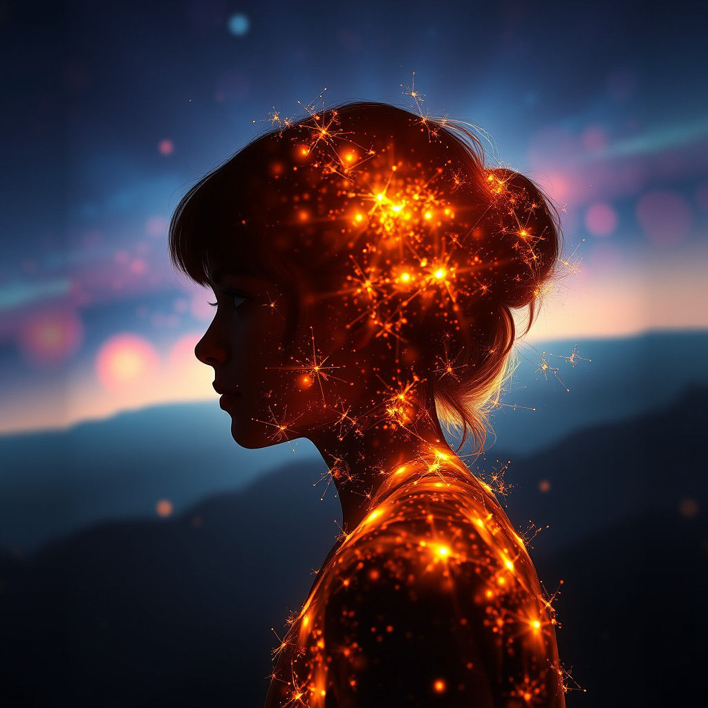 Silhouette of Light Girl in Distant Space