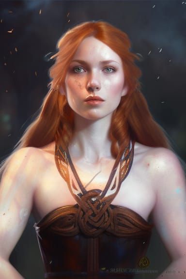 Redhead Celtic Warrior Princess Portrait in Digital Art Styl...