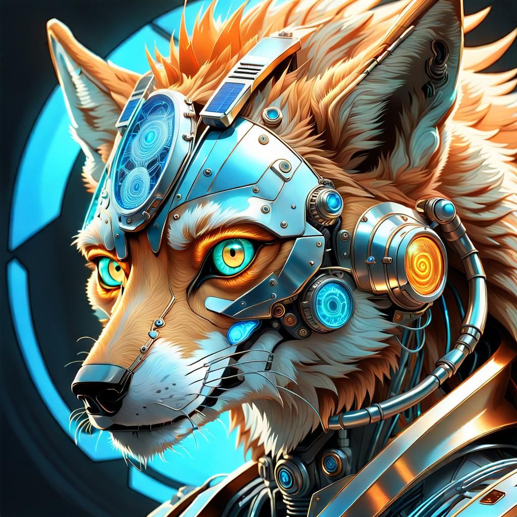Cyborg Coyote: A Steampunk Illustration in Vivid Detail