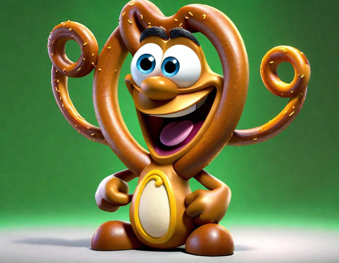 Anthropomorphic Pretzel Character in 3D Digital Art