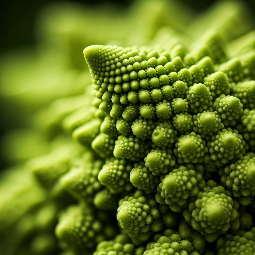 Mystical Emerald Cauliflower Close-up in Neon-Lit Futurism