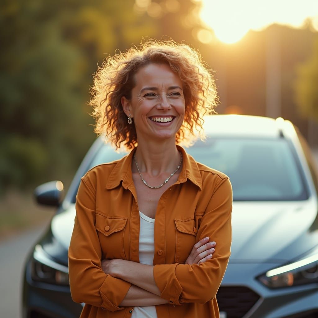Woman's Joyful Triumph Over Driving Fear: Cinematic Portrait
