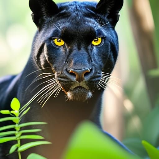 Hyperrealistic Black Panther Portrait in Jungle