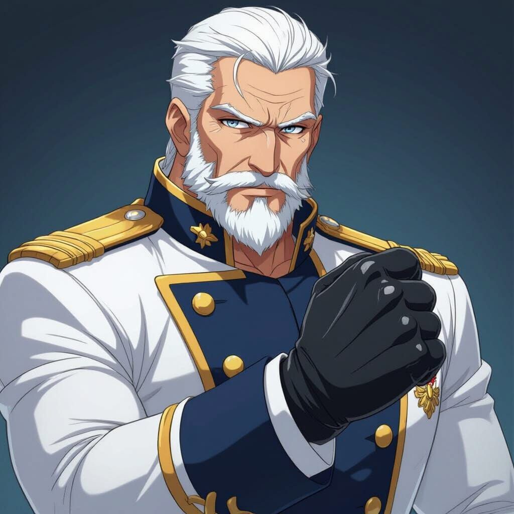 Fit Old Marine Admiral in White Blue Gold Uniform