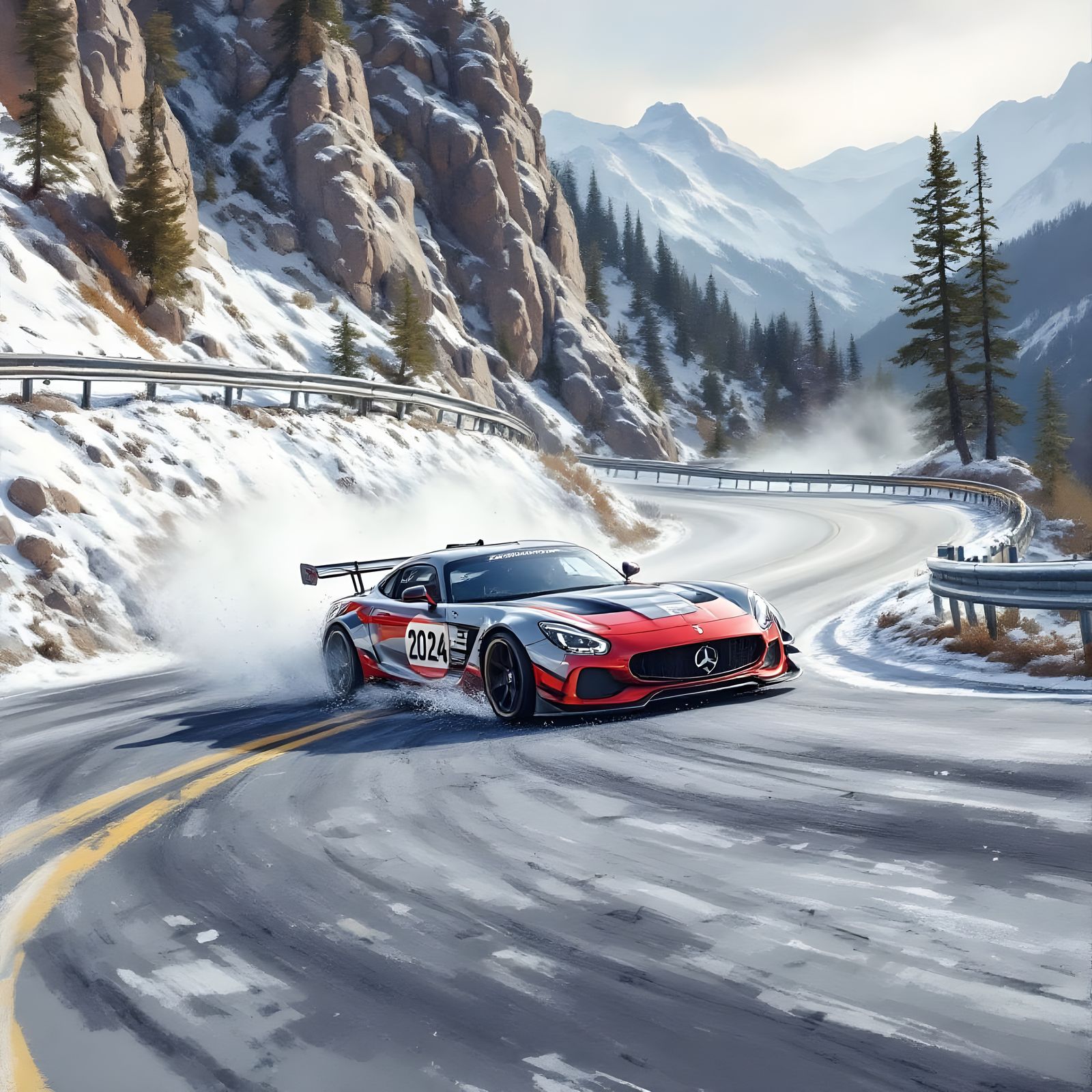 High-Speed Crash on a Mountain Road in Pastel