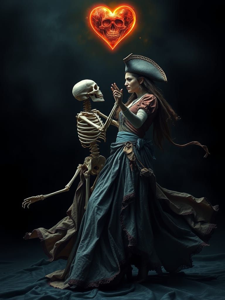 Pirate and Skeleton Dance in Surrealist Style