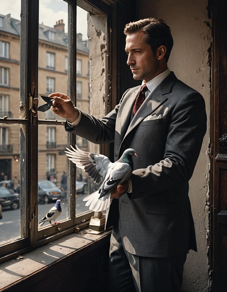 Man in Suit Sends Carrier Pigeon