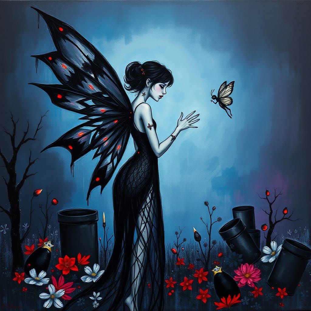 Gothic Fairy with Geometric Wings as Cubist Art