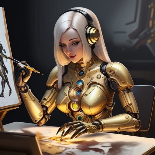 Android Artist in Retro Futuristic Art Studio