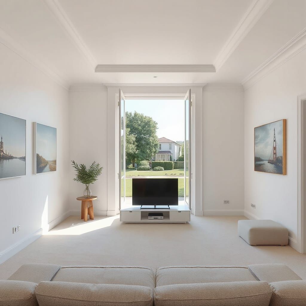 Elegant Living Room with Minimalist Chic and Serene Ambiance