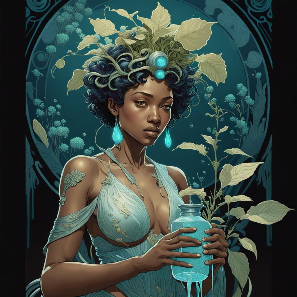 Bioluminescent Goddess Art Deco Concept Art