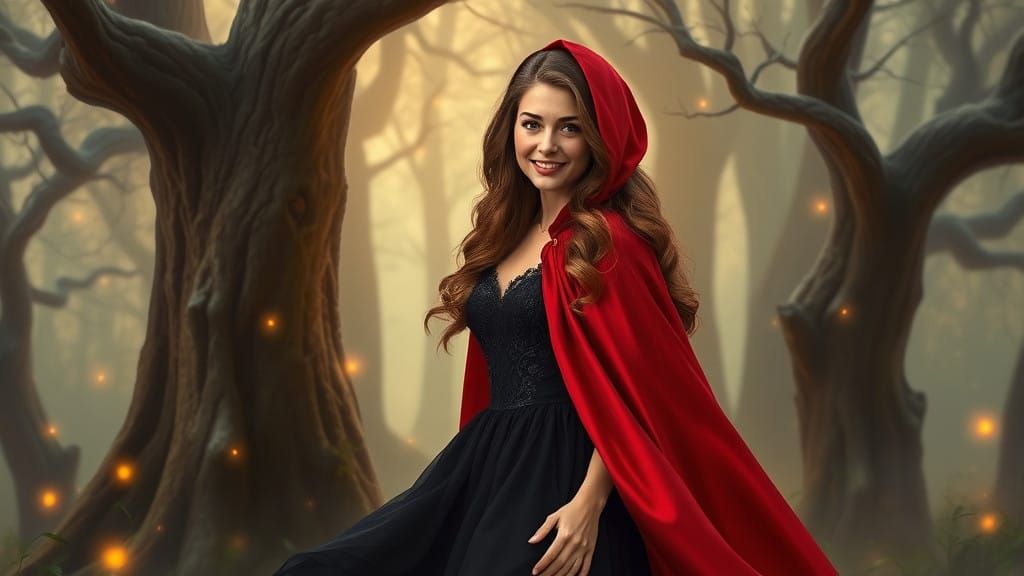 Enchanted Forest Maiden in Red Riding Hood Cloak