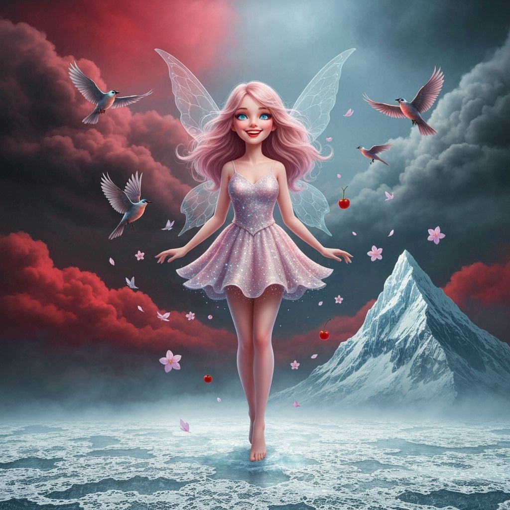 Smiling Fairy Portrait in Vibrant Triadic Colors