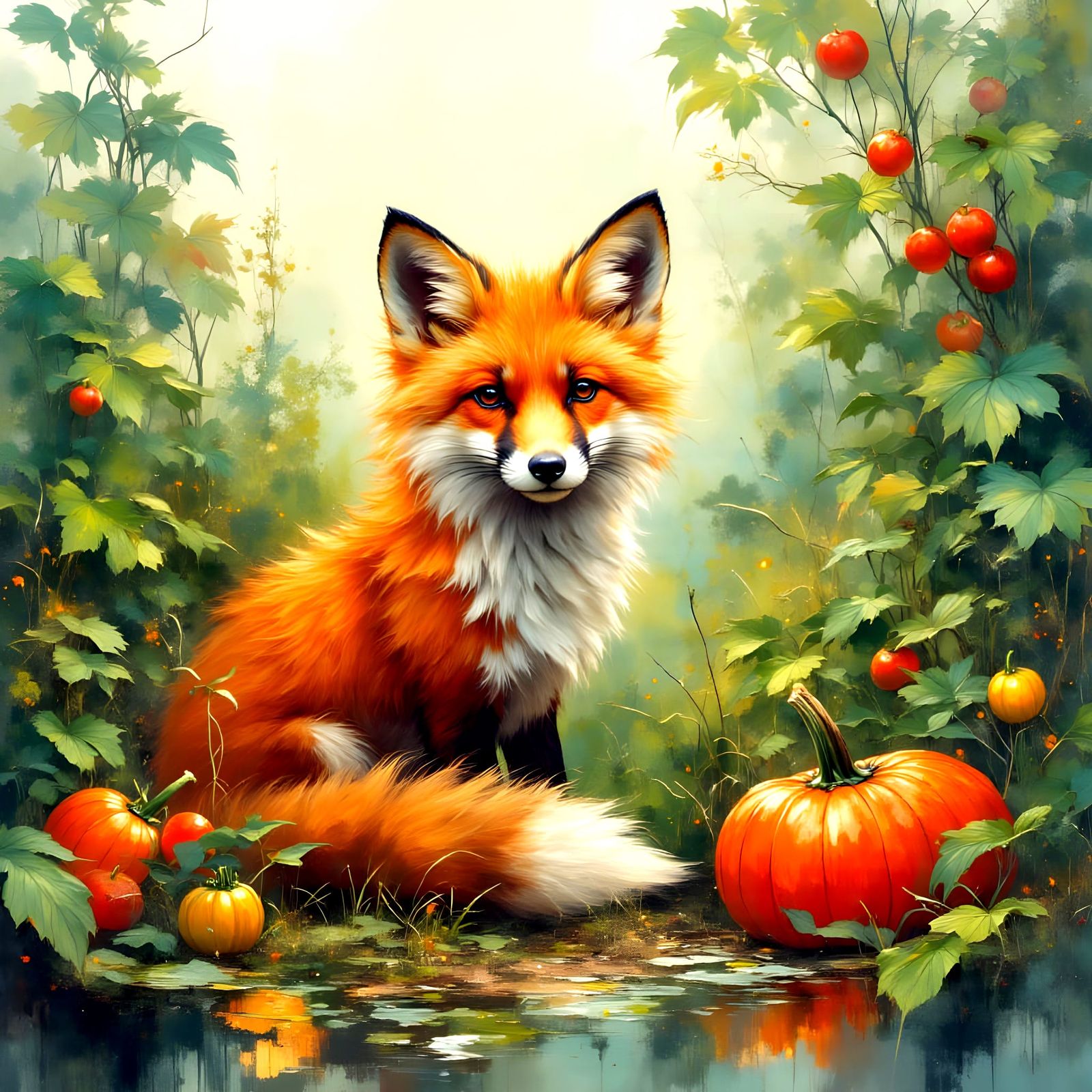 Fox in a Lush Vegetable Garden in Ethereal Wildlife Style