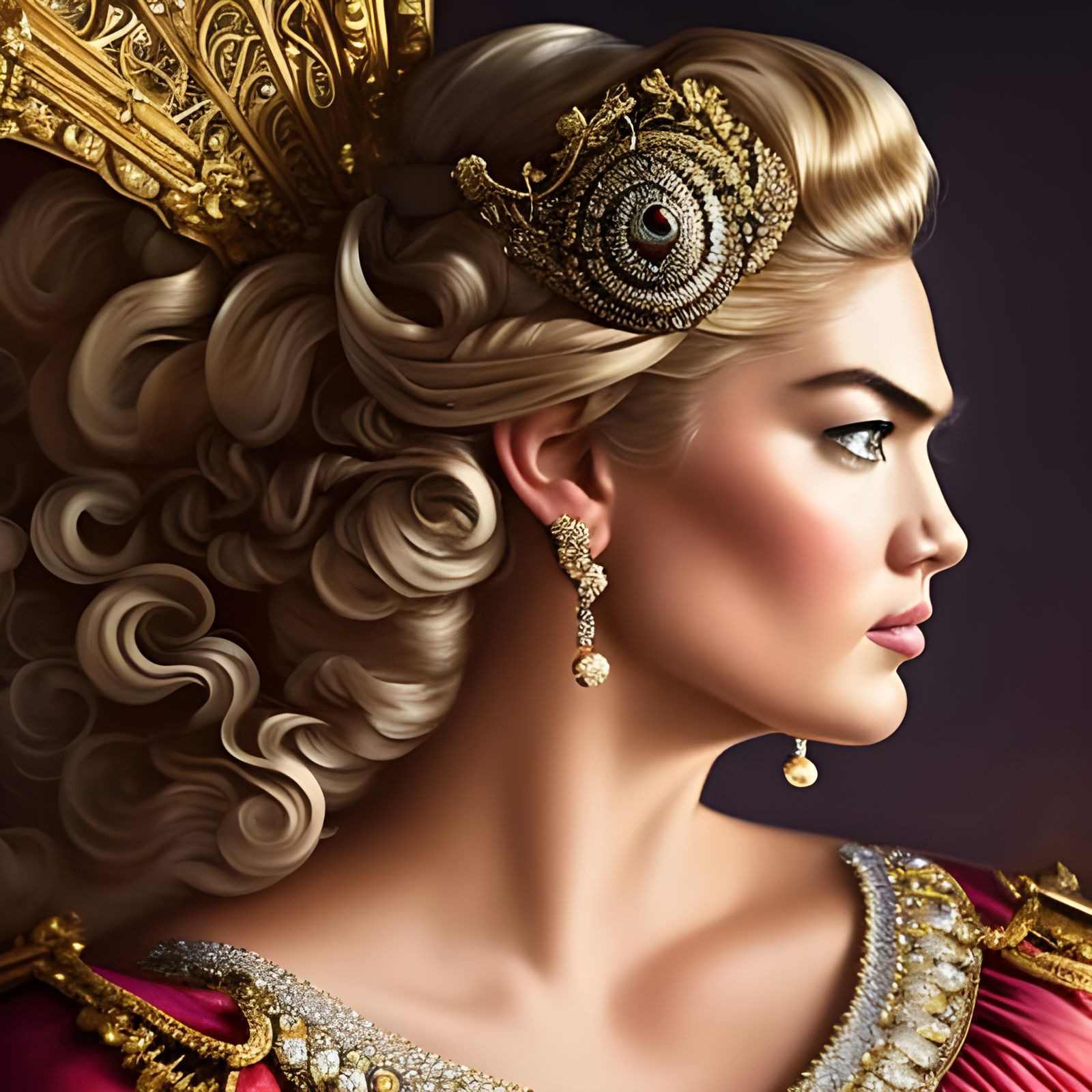 Gorgeous Woman in Restaurant, Rococo Style