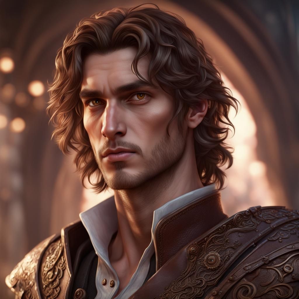 Ruby-Eyed Man with a Smirk: Fantasy Concept Art