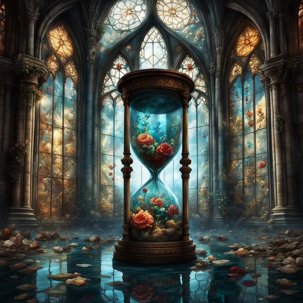 Submerged Cathedral Hourglass: Detailed Matte Painting