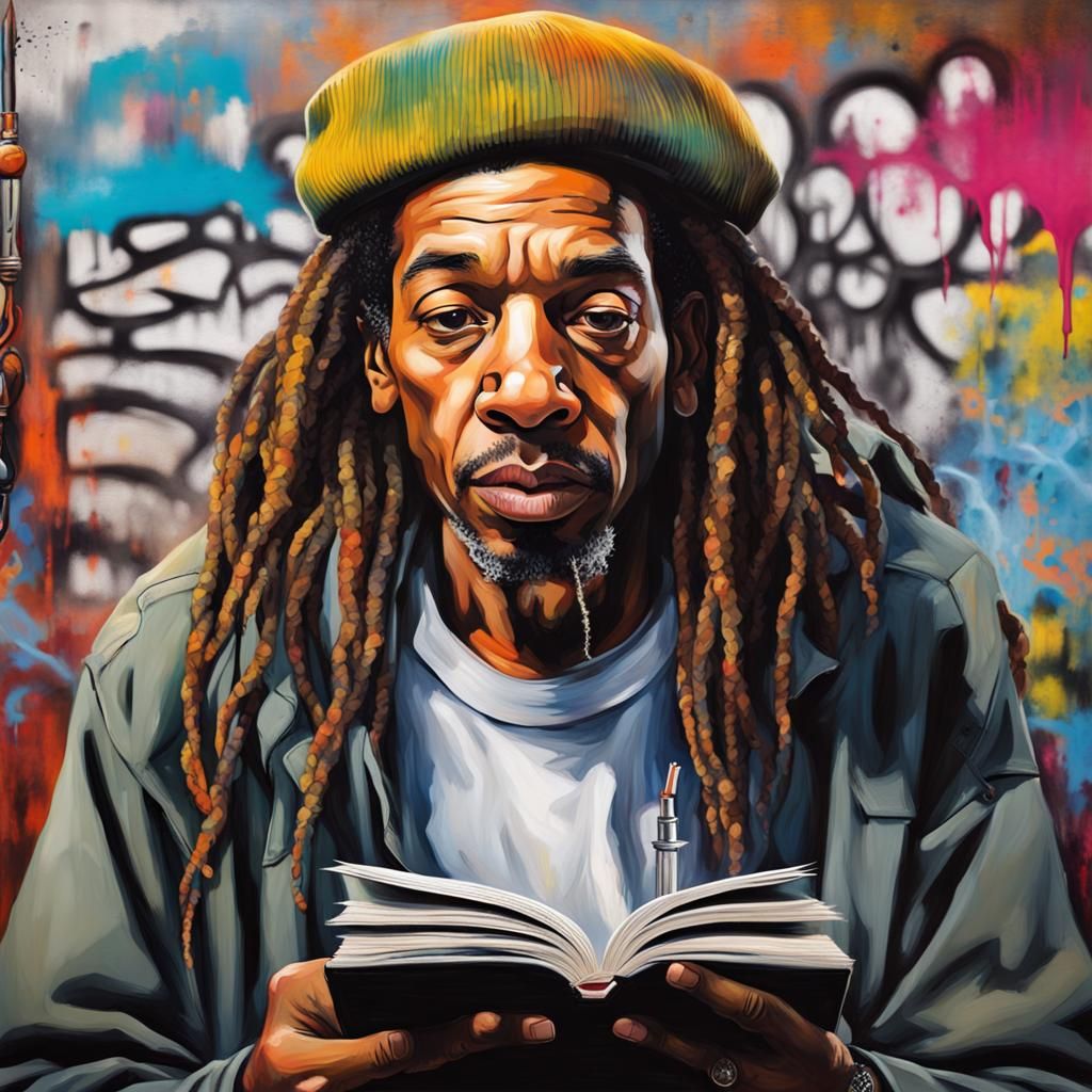Graffiti Art Portrait of Poet Reading Aloud