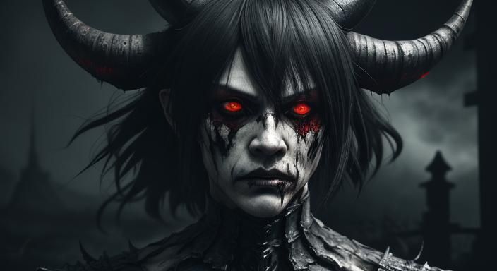 Menacing Cow-like Humanoid in Dark Anime Style