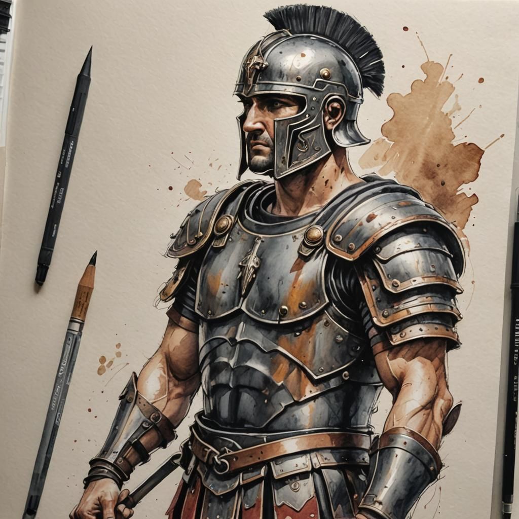 Roman Centurion Sketchbook Illustration in Watercolor Style