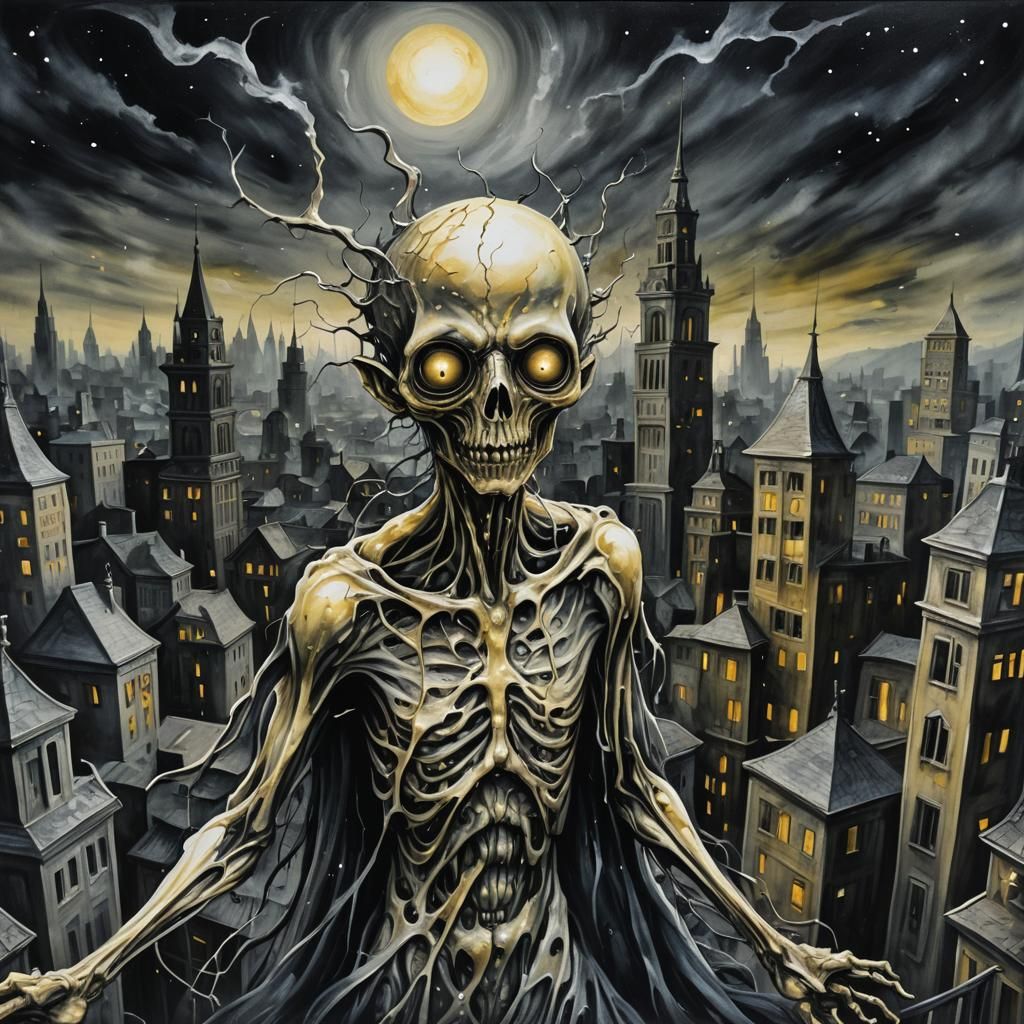 Eldritch Body Horror in Wasted Cityscape