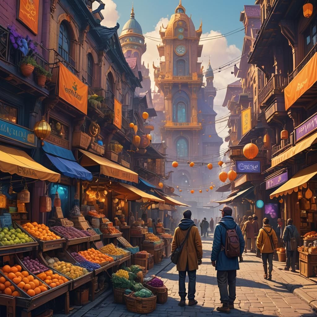 Tourist in Exotic Marketplace: Fantasy Concept Art