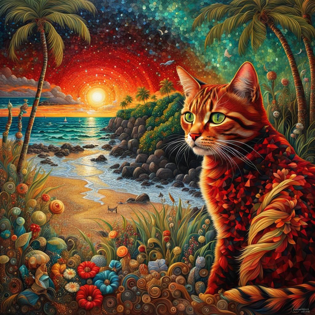 Luxury Beach Cats in Glass Mosaic Style