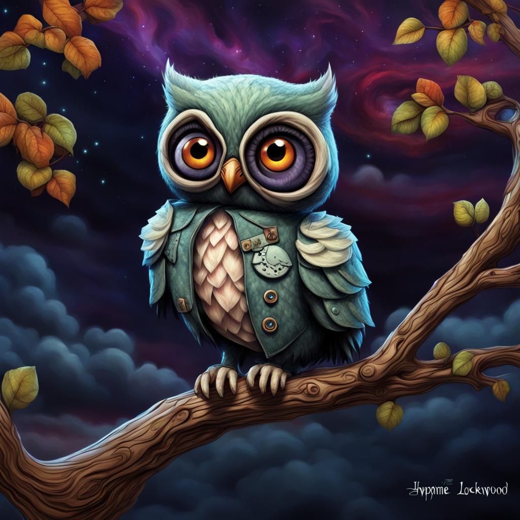 Adorable Stitched Owl in Surreal Dark Fantasy