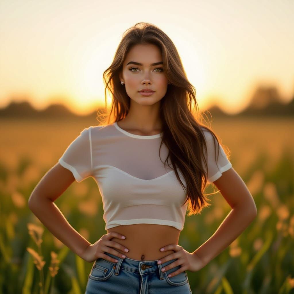 Confident Woman in Golden Hour: A Cinematic Digital Painting