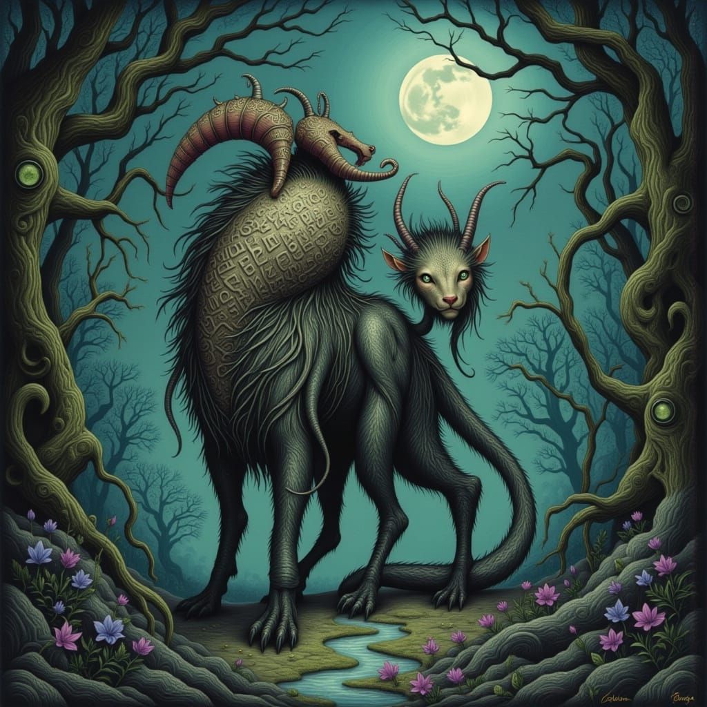 Majestic Chimera in Mystical Forest Digital Painting