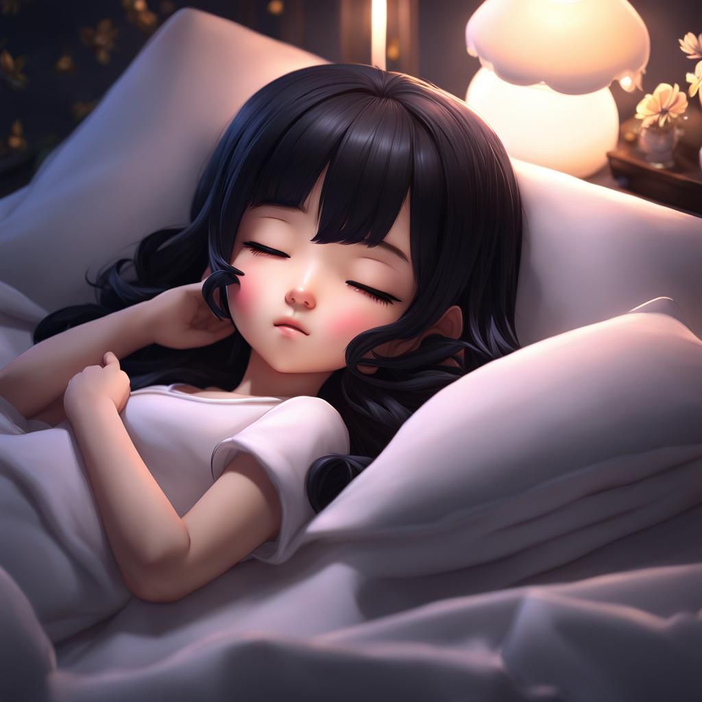 Chibi Girl Sleeping: 3D Anime Art