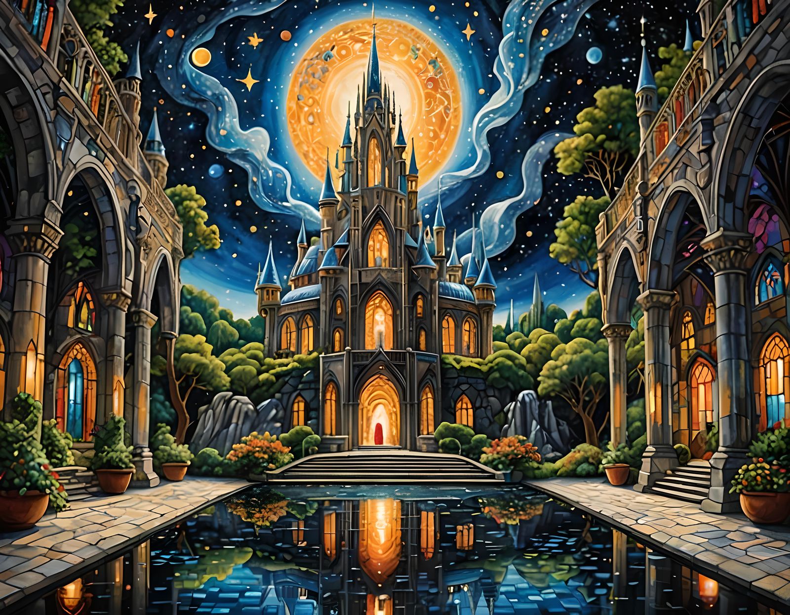 Dreamscape Crystal Castle as Mixed Media Encaustic Painting