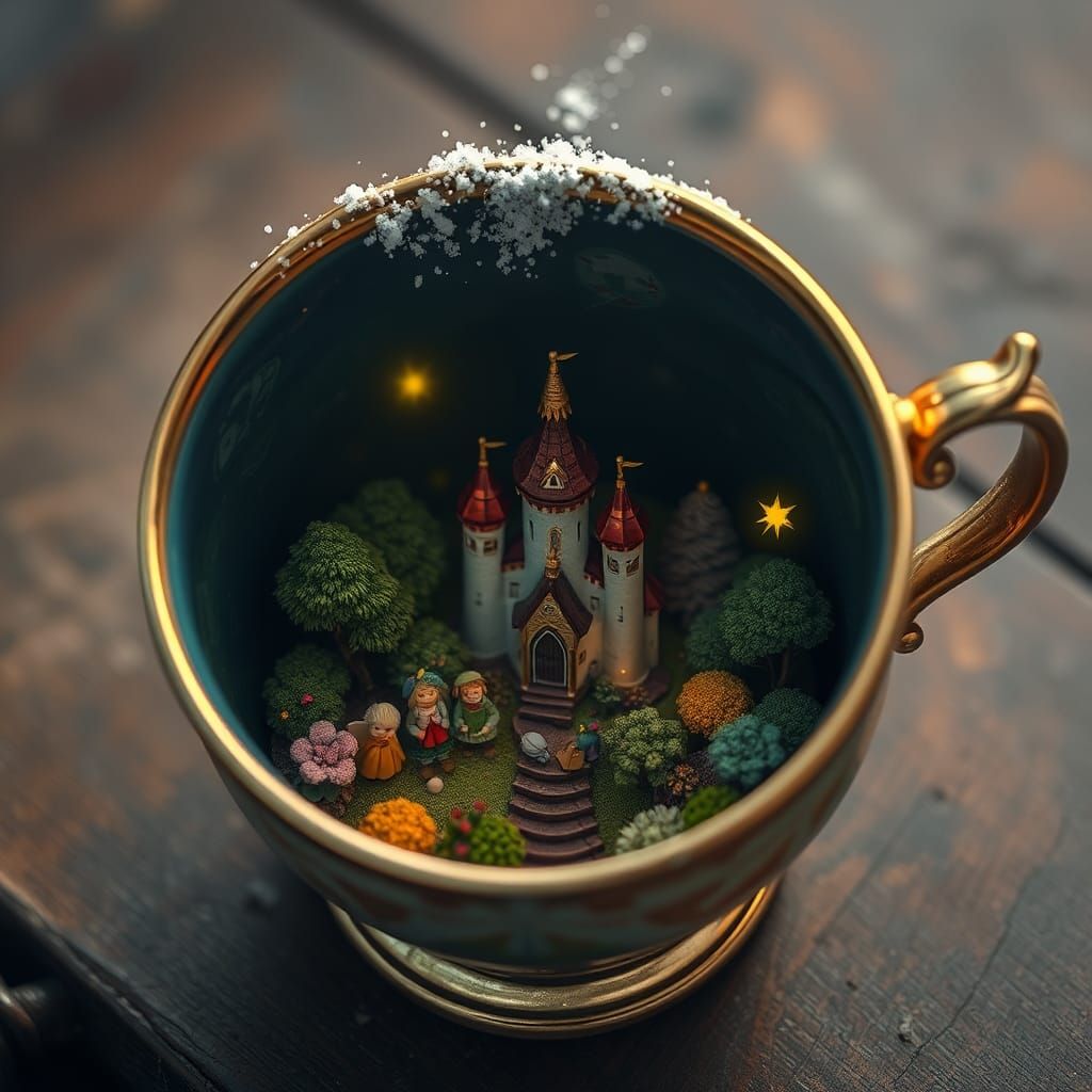 Fairytale Castle in Teacup: Detailed Matte Painting