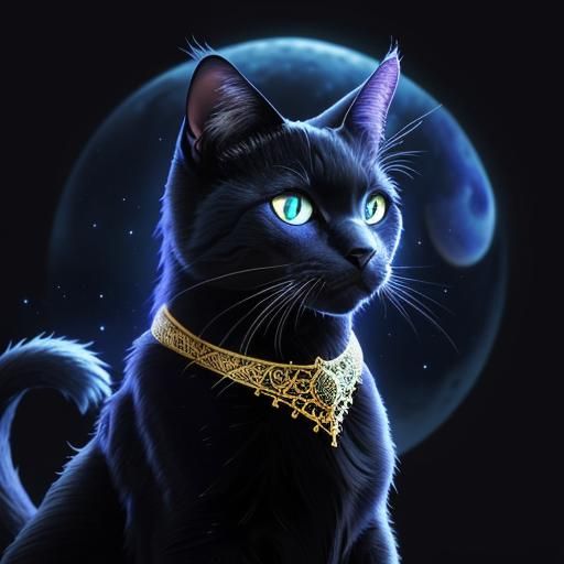Black Cat Wishes on Moon: Pixel Art Sapphire Style